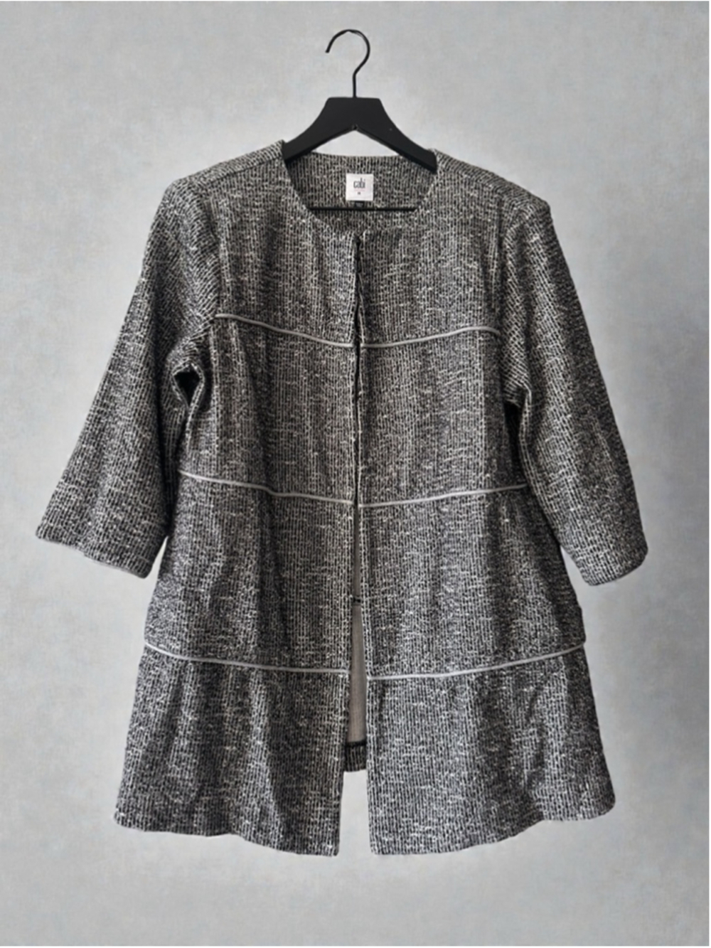 Cabi M Tweed Knit Open Front Jacket Black Gray Business Casual 5299